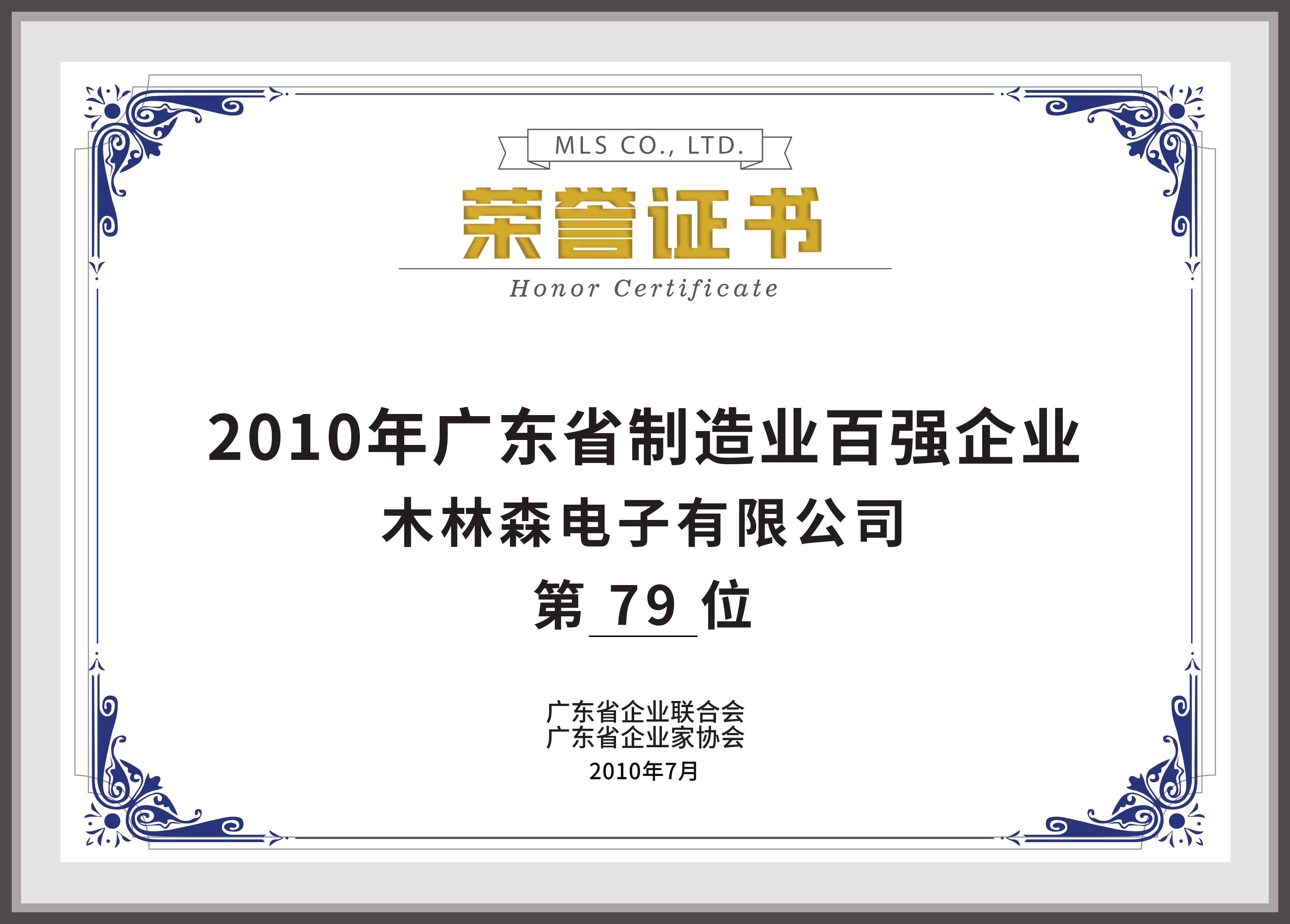 2010廣東省制造百強(qiáng)企業(yè)第79名